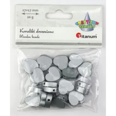 Titanum Koraliki drewniane serca p�askie srebrne 17x17mm