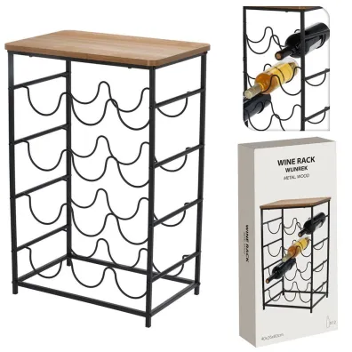 H&S Decoration Stojak na wino z brzowym blatem 40x26xh60 cm