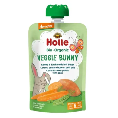 Holle Mus Warzywny kr�lik (marchewka - s�odki ziemniak - groszek) bezglutenowy od 6 miesi�ca Demeter 100 g Bio