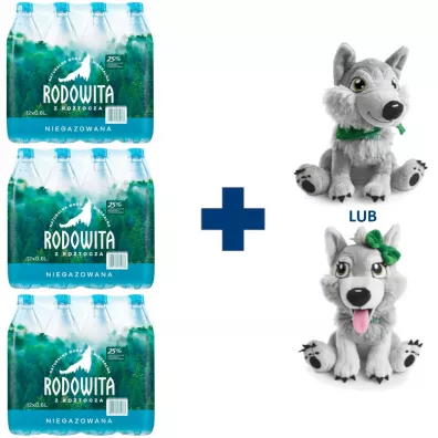 Rodowita z Roztocza Woda mineralna niegazowana + maskotka wilczek gratis Zestaw 36 x 0.6 l