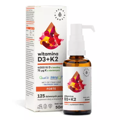 Aura Herbals Witamina D3 4000 IU + K2MK7, MCT, krople suplement diety 50 ml
