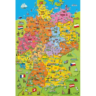 Puzzle 200 el. Ilustrowana mapa Niemiec Schmidt