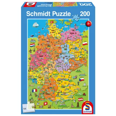 Puzzle 200 el. Ilustrowana mapa Niemiec Schmidt