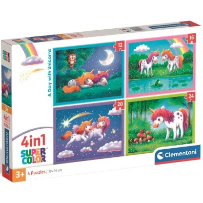 Puzzle 4w1 - SuperColor. A Day With Unicorns (12+16+20+24 el.) Clementoni