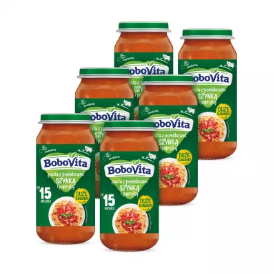 BoboVita Pasta zpomidorami, szynkipaprykpo 15. miesicu zestaw 6 x 250 g