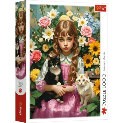 Puzzle 1000 Dziewczynka z kotami TREFL