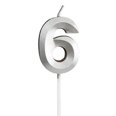 �wieczka na tort - cyferka 6 srebrna 4,8cm