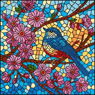 Ideyka Malowanie po numerach - Witra�. Sikorka 30x30cm