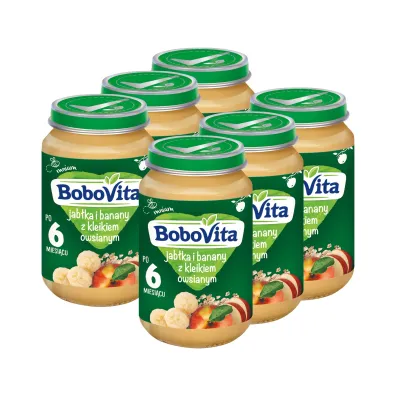 BoboVita Deserek Jab�ka i banany z kleikiem owsianym po 6 miesi�cu Zestaw 6 x 190 g
