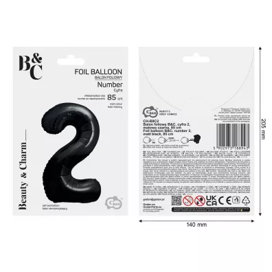 Godan Balon foliowy B&C cyfra 2 matowa czarna 85cm