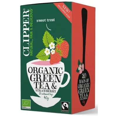 Clipper Herbata zielona z truskawk� fair trade 20 x 2 g Bio