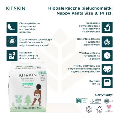 Kit and Kin Pieluchomajtki Nappy Pants 8 YP2 (19 kg+), Frog/Llama 14 szt.