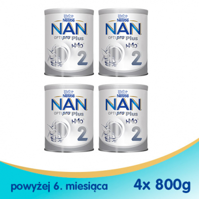 Nestle Nan Optipro Plus 2 HM-O Mleko następne dla niemowląt po 6 miesiącu Zestaw 4 x 800 g
