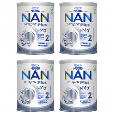 Nestle Nan Optipro Plus 2 HM-O Mleko następne dla niemowląt po 6 miesiącu Zestaw 4 x 800 g