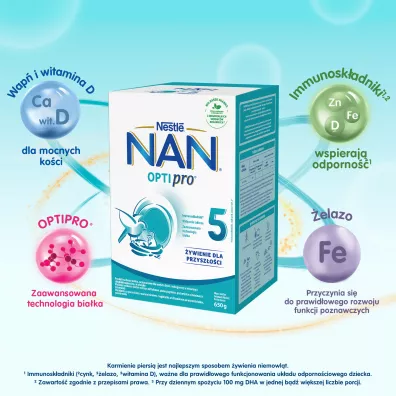 Nestle Nan Optipro 5 Junior Produkt na bazie mleka dla dzieci po 2,5. roku 650 g
