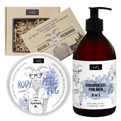 LaQ Zestaw Kozio Scrub + el pod prysznic + Mydo w kostce 200 ml + 500 ml + 85 ml
