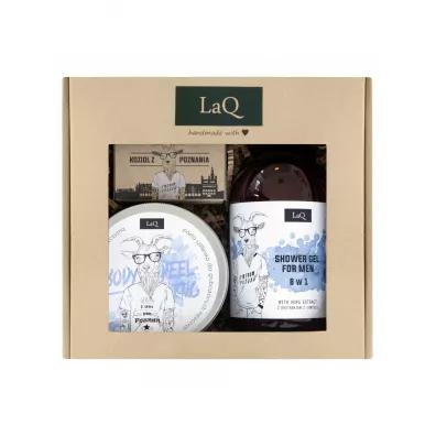 LaQ Zestaw Kozio Scrub + el pod prysznic + Mydo w kostce 200 ml + 500 ml + 85 ml