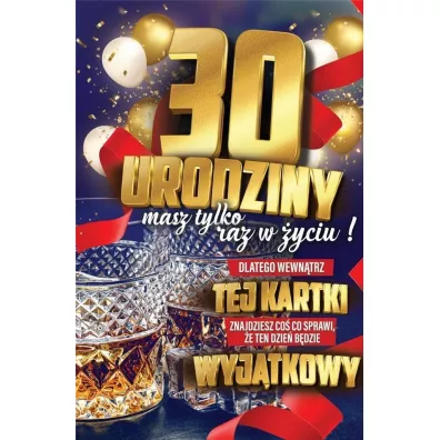 Karnet Urodzinowy 30 + naklejka