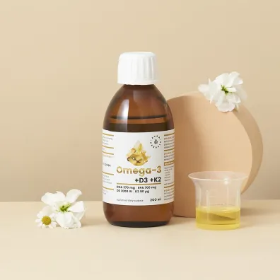 Aura Herbals Omega-3 370 DHA + D3 2000 IU + K2 Suplement diety 200 ml