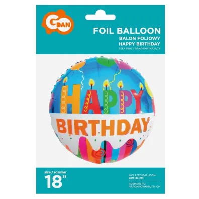 Godan Balon foliowy 18" Happy Birthday �wieczki