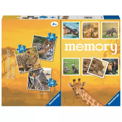 Puzzle 2D 3w1 + memory Dzikie zwierzta Ravensburger