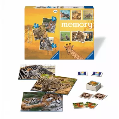 Puzzle 2D 3w1 + memory Dzikie zwierzta Ravensburger