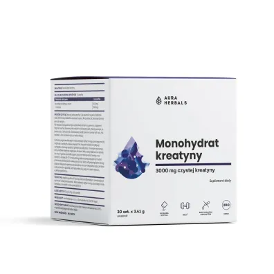Aura Herbals Creatine Monohydrate - Kreatyna monohydrat Suplement diety (uszkodzone opakowanie) 30 sasz.