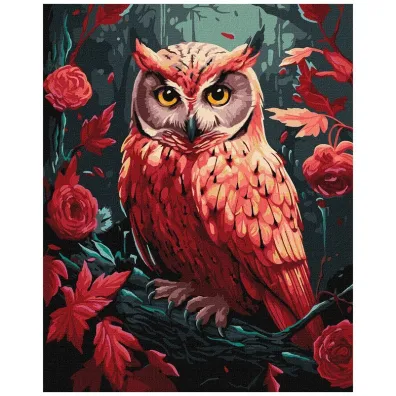 Ideyka Malowanie po numerach - Kolorowa sowa z farbami metalicznymi extra 40x50cm