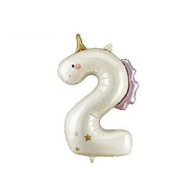 PartyDeco Balon foliowy Cyfra   2   Jednoro�ec, 93cm, mix