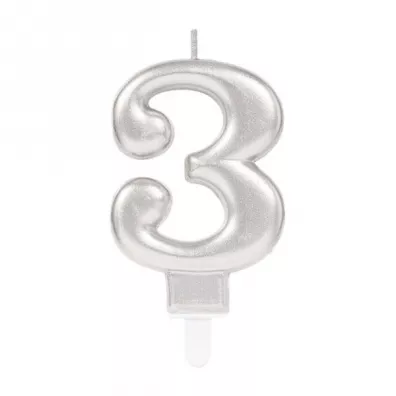 Amscan �wieczka cyferka 3 Sparkling Celebrations srebrna