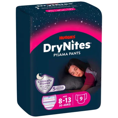 Huggies Pieluchomajtki na noc 8-13 lat DRYNITES Girl (30-48 kg) 9 szt.