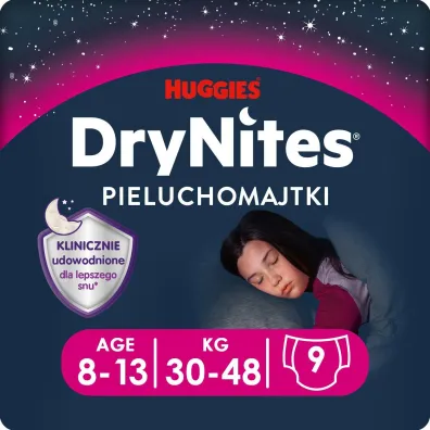 Huggies Pieluchomajtki na noc 8-13 lat DRYNITES Girl (30-48 kg) 9 szt.