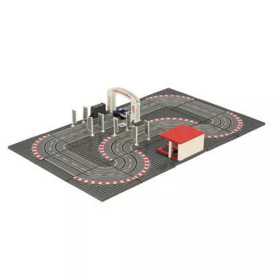 Tor wycigowy samochodowy elektryczny policyjny 2 auta autka kontrolery zakrty klocki konstrukcyjne GD-02