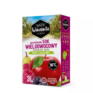 Sady Wincenta Sok 100% wieloowocowy naturalnie mtny toczony NFC 3 l