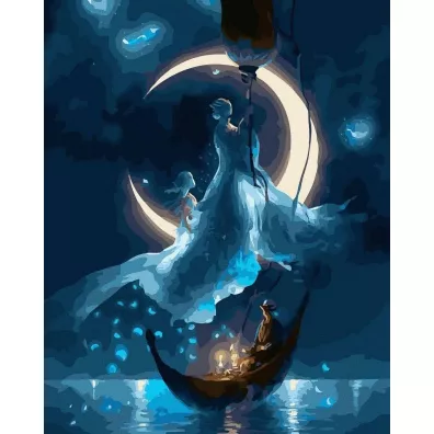 Twoje Hobby Malowanie po numerach czarne p��tno - Ksi�ycowa posta� 40x50cm