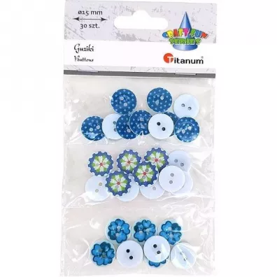 Titanum Guziki plastikowe okr�g�e niebies mix 1.5 cm