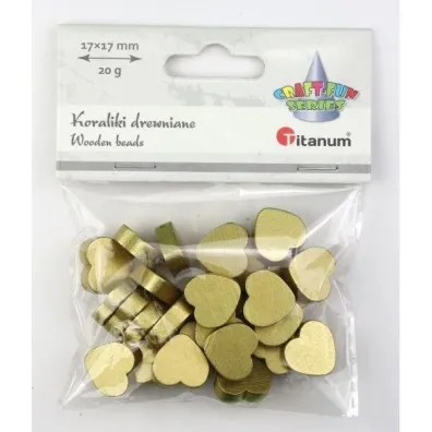 Titanum Koraliki drewniane serca p�askie z�ote 17x17mm, 20g