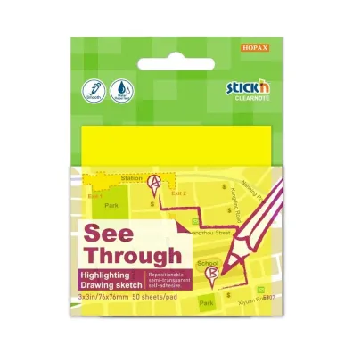 Stickn Notes samoprzylepny przezroczysty ��ty 76x76mm 50 kartek
