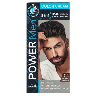 Joanna Power Men Color Cream 3in1 farba do włosów brody i wąsów 04 Natural Brown 30 g