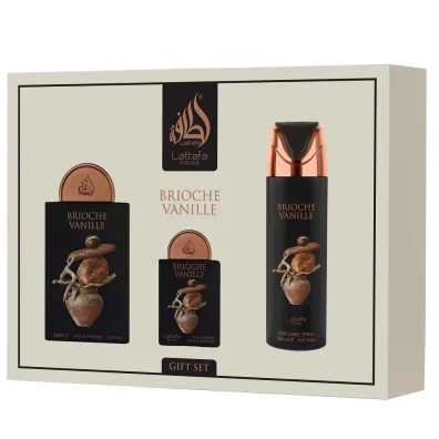 Lattafa Zestaw Brioche Vanille Woda perfumowana + Woda perfumowana mini + Dezodorant 100 ml + 20 ml + 200 ml