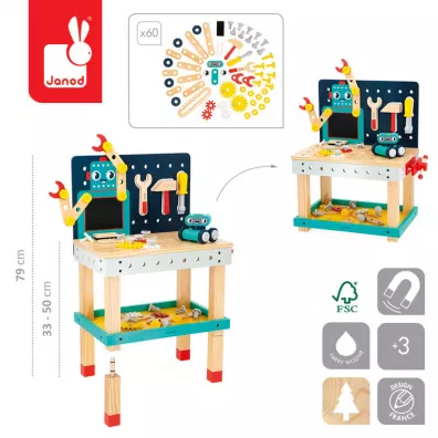 Duy stolik warsztat drewniany magnetyczny Robot Brico`Kids 3+ Janod