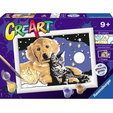 Malowanie po numerach CreArt - Pies z kotkiem noc� Ravensburger