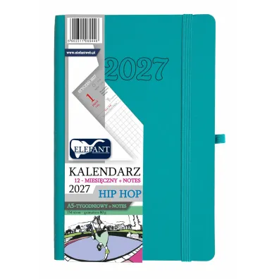 Kalendarz 2027 12 m-cy. Hip hop A5 tygodniowy turkusowy
