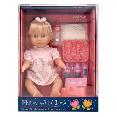 DollsWorld lalka Olivia 38cm pij�ca i sikaj�ca Dolls World