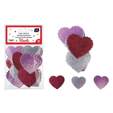 Interdruk Naklejki brokat piankowe samoprzylep. Hearts 16 szt