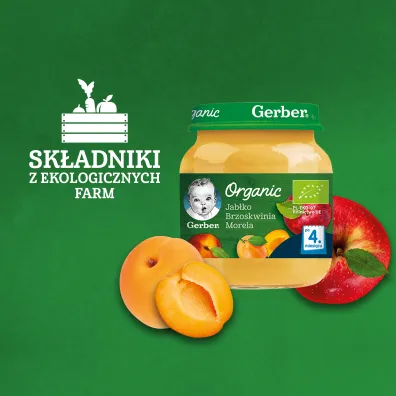 Gerber Organic Deserek jab�ko brzoskwinia morela dla niemowl�t po 4 miesi�cu 125 g Bio