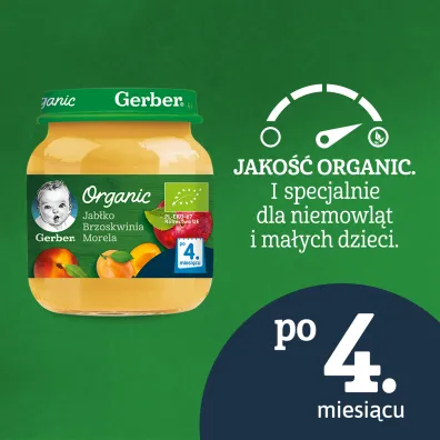 Gerber Organic Deserek jab�ko brzoskwinia morela dla niemowl�t po 4 miesi�cu 125 g Bio