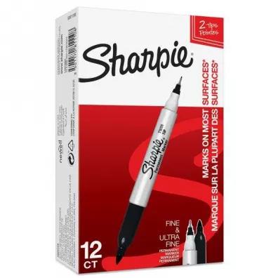 Paper Mate Marker pemanentny dwustronny Sharpie czarny 12 szt.