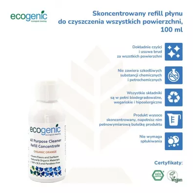 Ecogenic Refill uniwersalnego p�ynu do czyszczenia r�nych powierzchni, Pomara�cza 100 ml