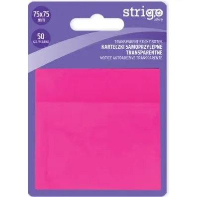 Strigo, Karteczki samoprzylepne transparentne - r�owe, 50 kartek